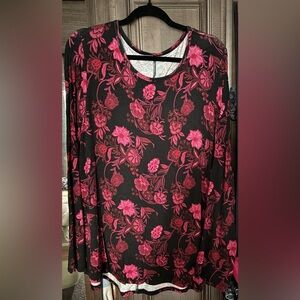 Lane Bryant Black Top with Pink Floral Pattern